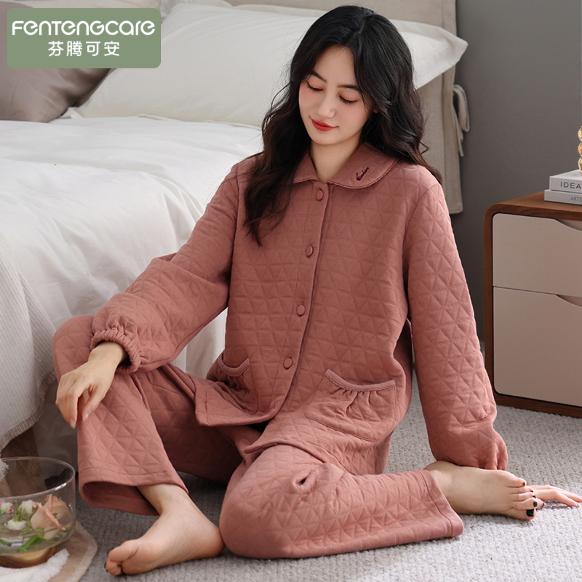 芬腾可安夹层纯棉开衫女士睡衣