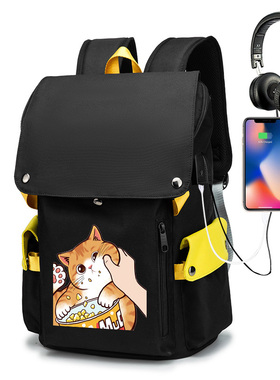 偷吃爆米花的猫咪 背包 cat捏脸猫咪大中小学生书包双肩包大容量