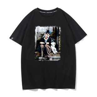 秀洛卓别林摩登时代复古美式印花短袖vintag休闲圆领短袖T恤打底
