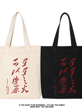 星星之火80年代国潮怀旧帆布袋学生上课补习包大容量环保购物袋子