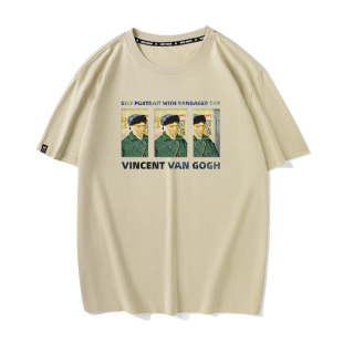 梵高的自画像包扎耳朵的自画像世界名画衣服打底夏季新款短袖T恤