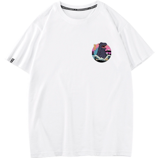 秀洛日系小怪兽衣服浮世绘哥斯拉夏季t恤短袖宽松印花纯棉打底衫