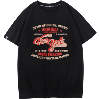 秀洛美式复古vintage newyork city重金属机车周边衣服短袖T恤男
