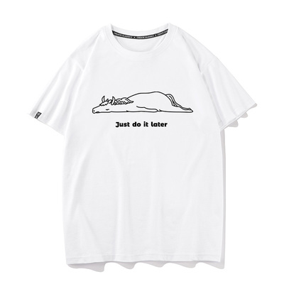 Just do it later  小众趣味打工人t恤男夏宽松短袖女纯棉半袖潮