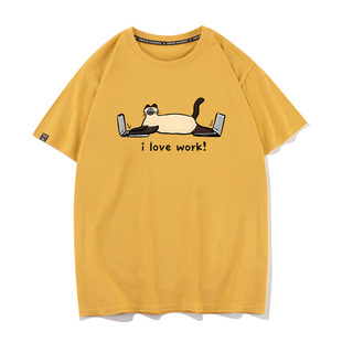 LOVE 体恤打底衫 WORK打工工作猫夏季 T恤男女衣服半袖 短袖 秀洛I
