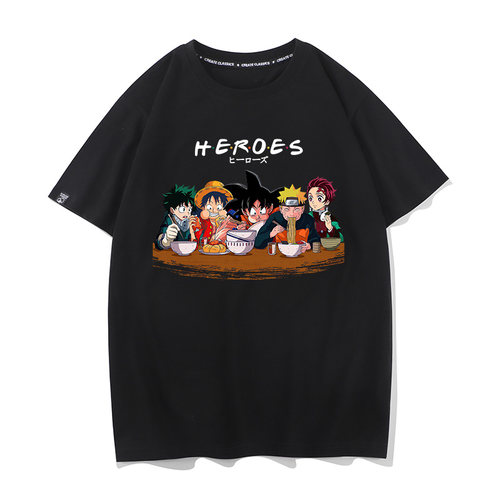 秀洛鸣人路飞孙悟空二次元干饭人衣服动漫人物炭治郎短袖T恤男tee