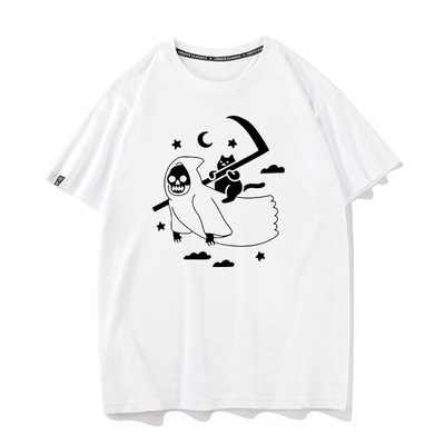 秀洛喵时间到meow time死神猫咪纯棉宽松打底情侣装上衣服短袖T恤