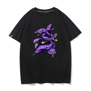 T恤 纯棉短袖 秀洛毒蛇蛇头图案印花潮流衣服打底衫 宽松痛衣夏新款
