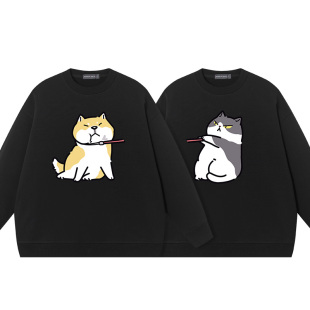 秀洛柴犬狗狗美短猫猫圆领纯棉宽松衣服薄款秋新款情侣装卫衣男女