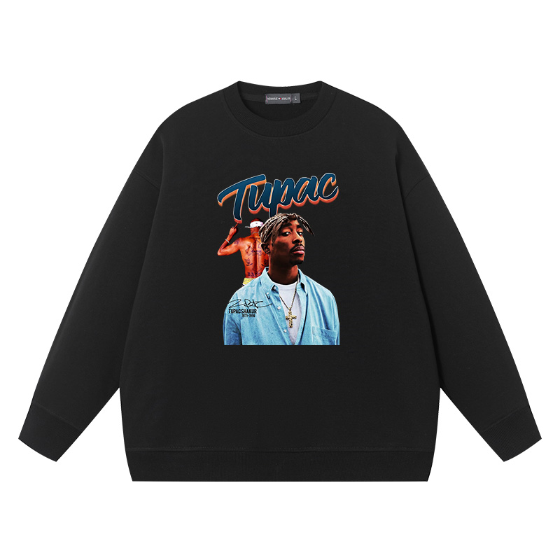 秋冬新款圆领套头卫衣tupac说唱