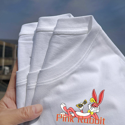 秀洛兔八哥周边衣服情侣装Pink Rabbit纯棉宽松卡通动漫短袖T恤男