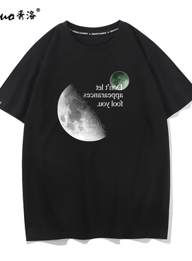 秀洛短袖男Haruki Murakami周边衣服纯棉月球星球半袖村上春树T恤