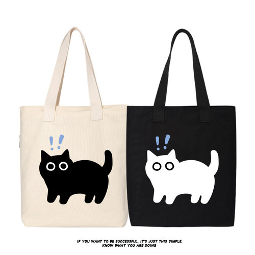 秀洛小黑猫惊讶震惊搞笑帆布包单肩包斜跨手提包托特包女背包袋