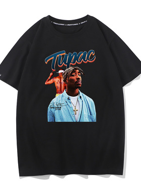 秀洛TUPAC SHAKER 2PAC图派克印花短袖T恤宽松欧美高街体恤打底衫