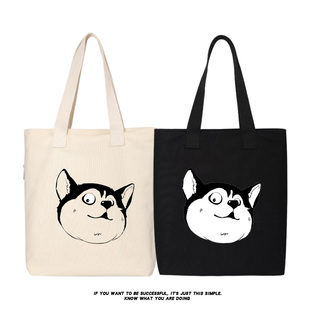 秀洛哈士奇狗狗帆布包单肩包手提包购物袋托特包女大学习上课手拎