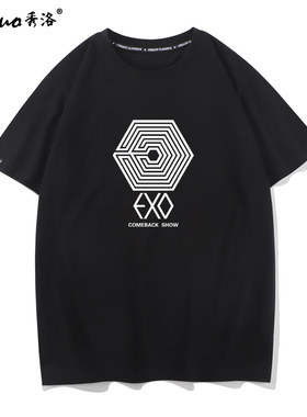 秀洛字母周边短袖T恤男女印花服情侣装衣服体恤半袖EXO打底衫