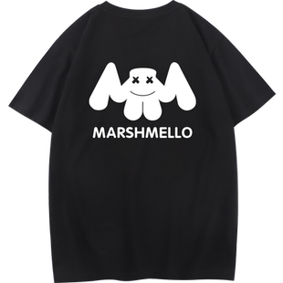 秀洛欧美潮牌DJ电音棉花糖同款短袖T恤男 Marshmello摇滚周边男夏