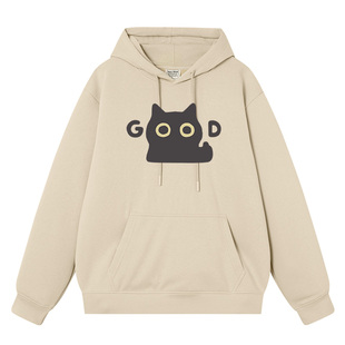 秀洛good小黑猫情侣装秋冬连帽加绒卫衣男女帽衫衣服上衣外衣服