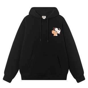 衣服秋冬加厚连帽卫衣男加绒 情侣装 秀洛爱 举高高大橘小白猫咪