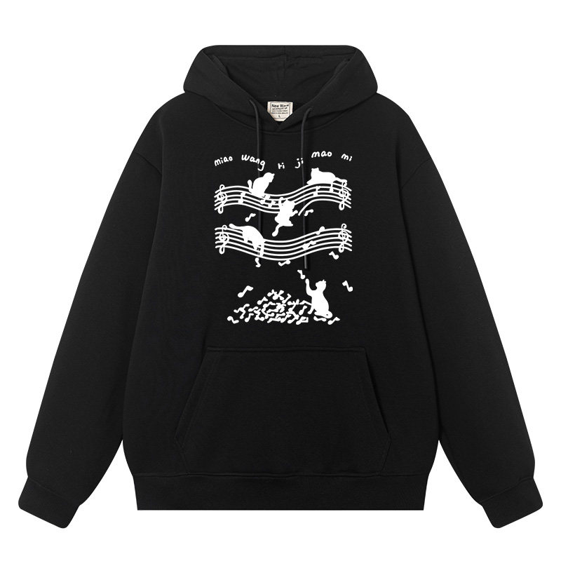 秀洛乐谱猫黑猫剪影情侣装创意趣味加绒宽松连帽卫衣男女上衣服,男装,卫衣,淘宝优惠券,粉丝福利购,淘宝优惠卷