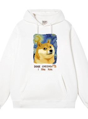 秀洛CHEEMS丧系秋田柴犬废柴狗子连帽卫衣春秋款休闲男宽松上衣服