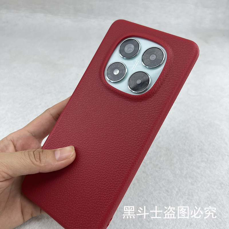磨砂不粘指纹适用红米Note14Pro手机壳大孔不包镜头Note13Pro硅胶软高级仿皮纹设计纯红色