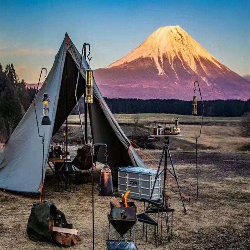 灯杆 露营风露营出片户外露营铁艺灯架置物架营灯架 马灯煤油