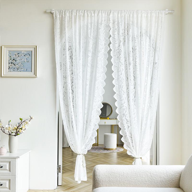 免打孔蕾丝门帘纱帘卧室客厅纯白色小飘窗隔断帘厨房遮挡半帘短帘