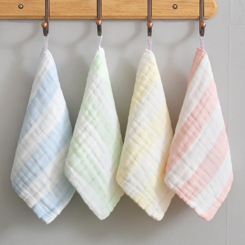 婴儿棉柔毛巾条纹纱布儿童擦脸洗澡面巾家用宝宝口水巾小手帕透气