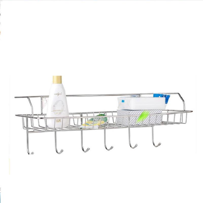 不锈钢带钩置物架不锈钢贮物架毛巾挂厨卫架6钩浴室架厨房调味架