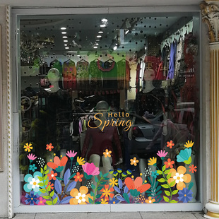 夏季上新玻璃门静电贴春天商场铺橱窗布置服装店花朵装饰无胶贴纸