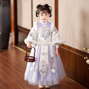 冬季女童汉服古装超仙中国风古风小女孩唐装2023新款冬款加厚套装