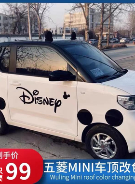 五菱宏光miniEV专用车顶改装黑色贴膜装饰卡通改色车贴米奇耳朵