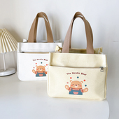 帆布手提包外出简约小巧立体拎包通勤加厚上班便当饭袋帆布袋定制