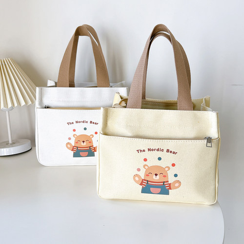 帆布手提包外出简约小巧立体拎包通勤加厚上班便当饭袋帆布袋定制