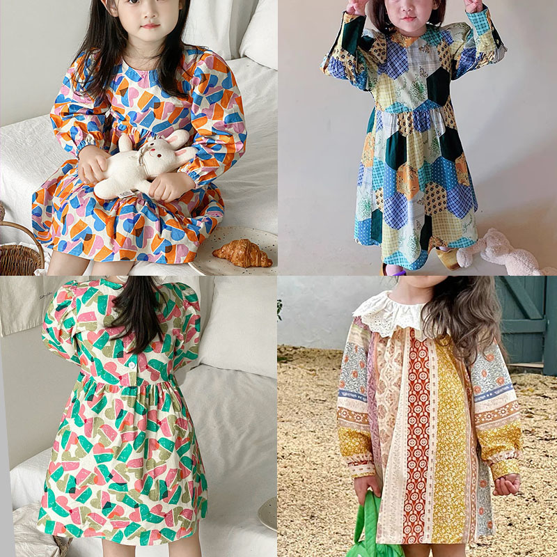 女童洋气连衣裙春秋款2026新款韩版儿童装时髦抽象爱心长袖公主裙