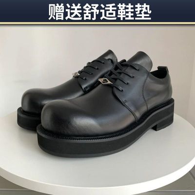 男士圆头德比鞋英伦风百搭黑色休闲皮鞋厚底增高款潮流男款大头鞋