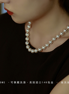 经典打结法式正圆施家珍珠项链女新款高级复古港风轻奢小众送妈妈