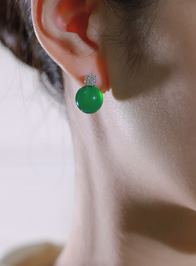 玉石耳钉S925银绿色玉髓耳环女经典中国风耳饰2024年新款耳坠饰品