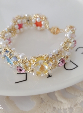 孤品售完不补彩虹手镯手工串珠闪闪少女心