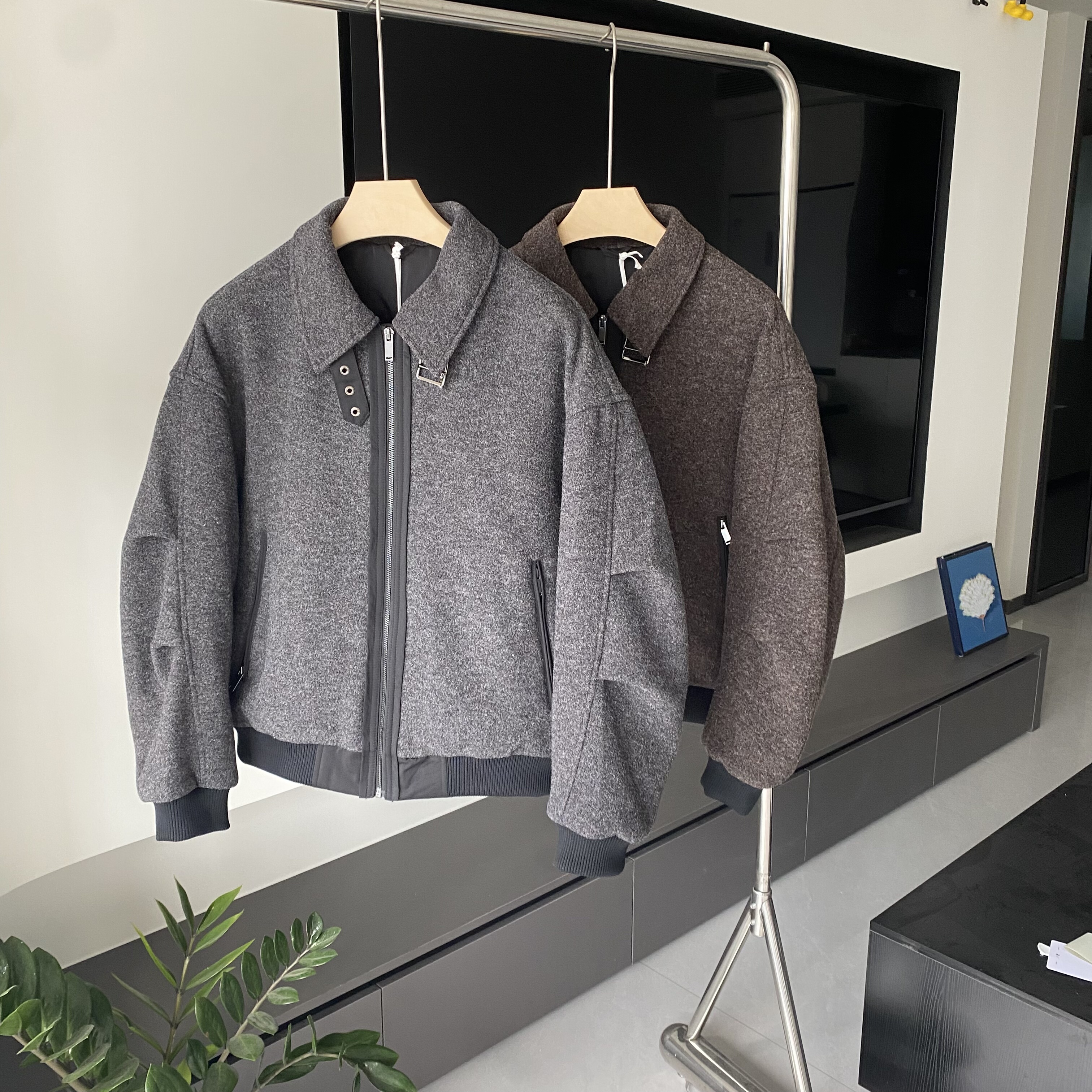 韩系加厚美式潮牌毛泥羽绒服立领翻领男款纯色夹克外套90绒羽绒服