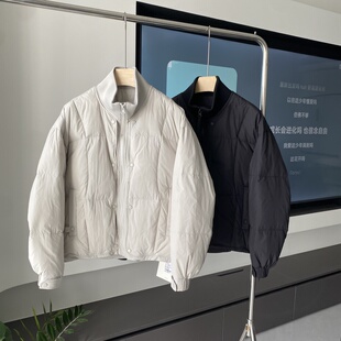 韩系百搭冬男假两件加厚保暖羽绒服立领拉链短款外套90绒面包服潮