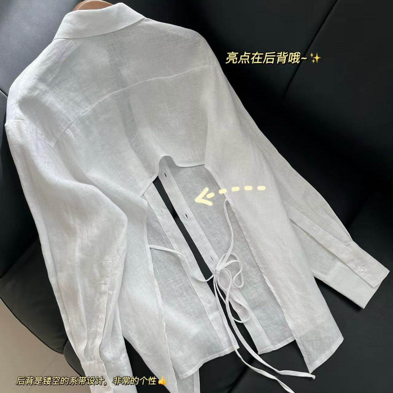 西班牙小众~后背镂空绑带设计~衬衫