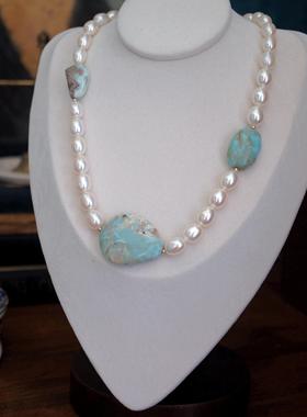 原创小众高级感轻复古质感天然海文石淡水珍珠项链