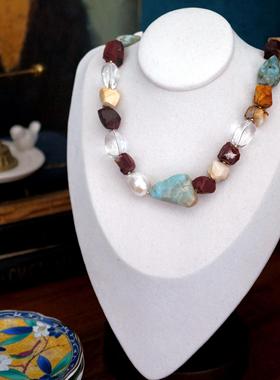 唐顿系列天然半宝石手工原创海文原石白水晶项链秋冬