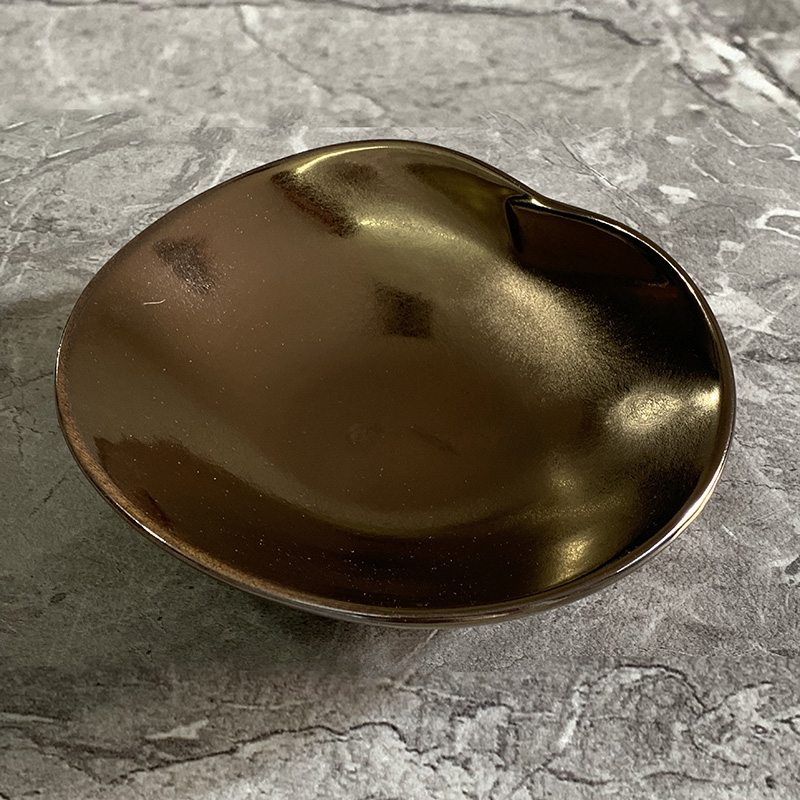 创意陶瓷金属釉6寸折边碗碟盘复古家用寿司盘料理盘刺身盘样板房