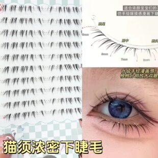 手绘漫画感！新升级猫须斜飞下睫毛浓密上镜自然缩短中庭假睫毛