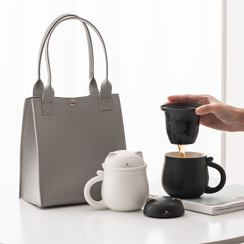 萌猫造型三件套办公陶瓷泡茶杯