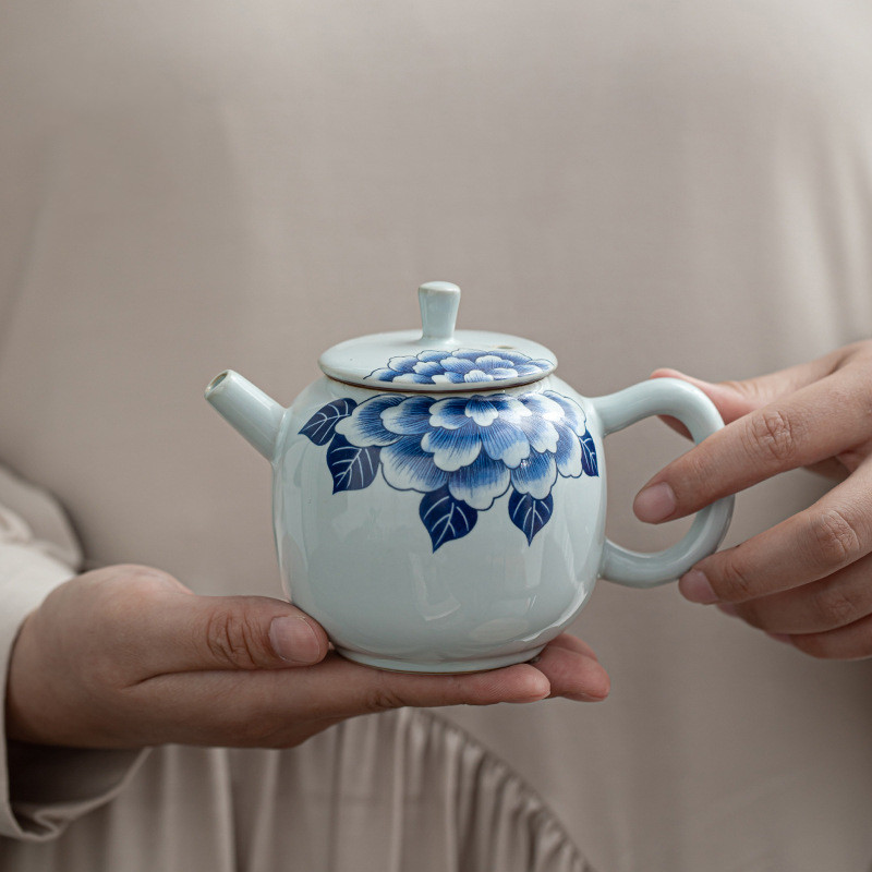 青花官窑泡茶壶大容量手工单壶带过滤陶瓷功夫茶具家用喝茶壶杯子
