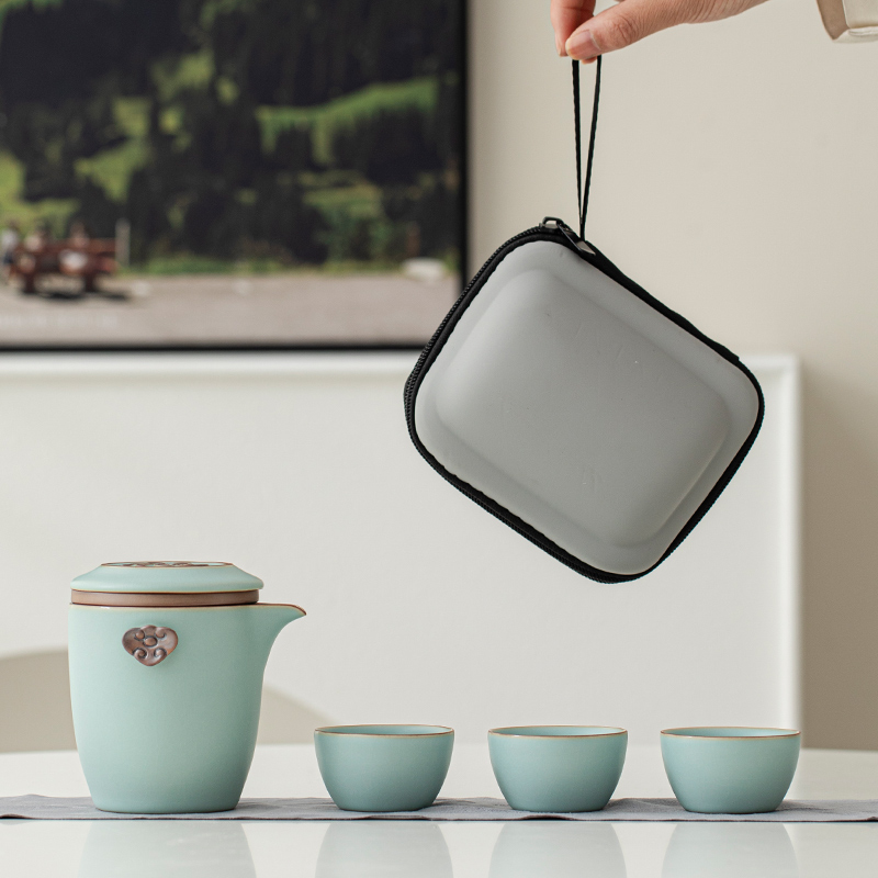汝窑便携式旅行茶具套装户外露营旅游快客杯带过滤泡茶壶茶杯定制